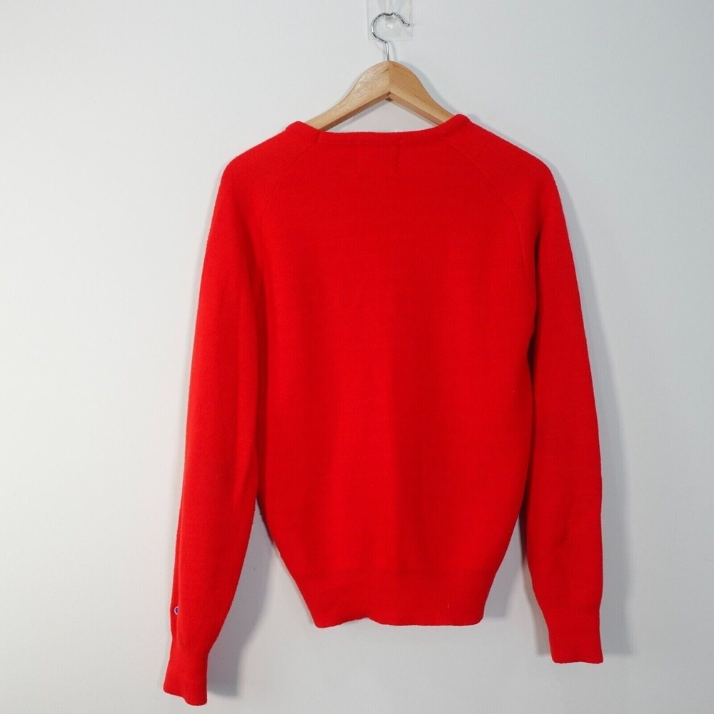 VINTAGE Champion Sweater Small Red Knit V Neck Adult Apple Washington 80s USA - Picture 8 of 11